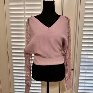 Elegant Pink Lace Sleeve Sweater